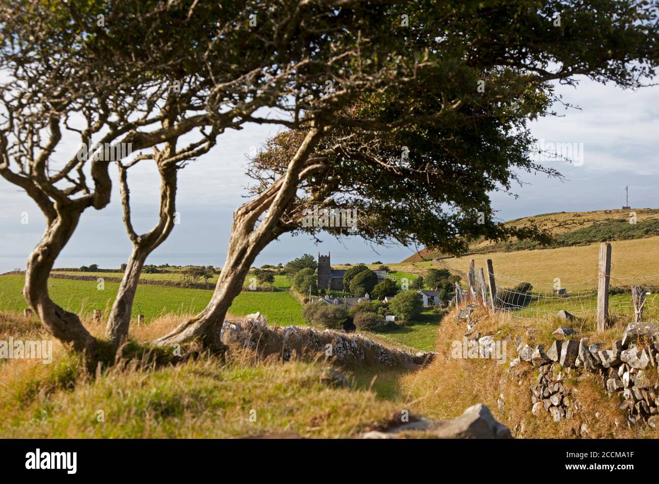 Ancien sentier de randonnée vers le sentier côtier du Sud-Ouest et l'église évangéliste Saint-Jean, Countisbury, dans le Nord du Devon Banque D'Images