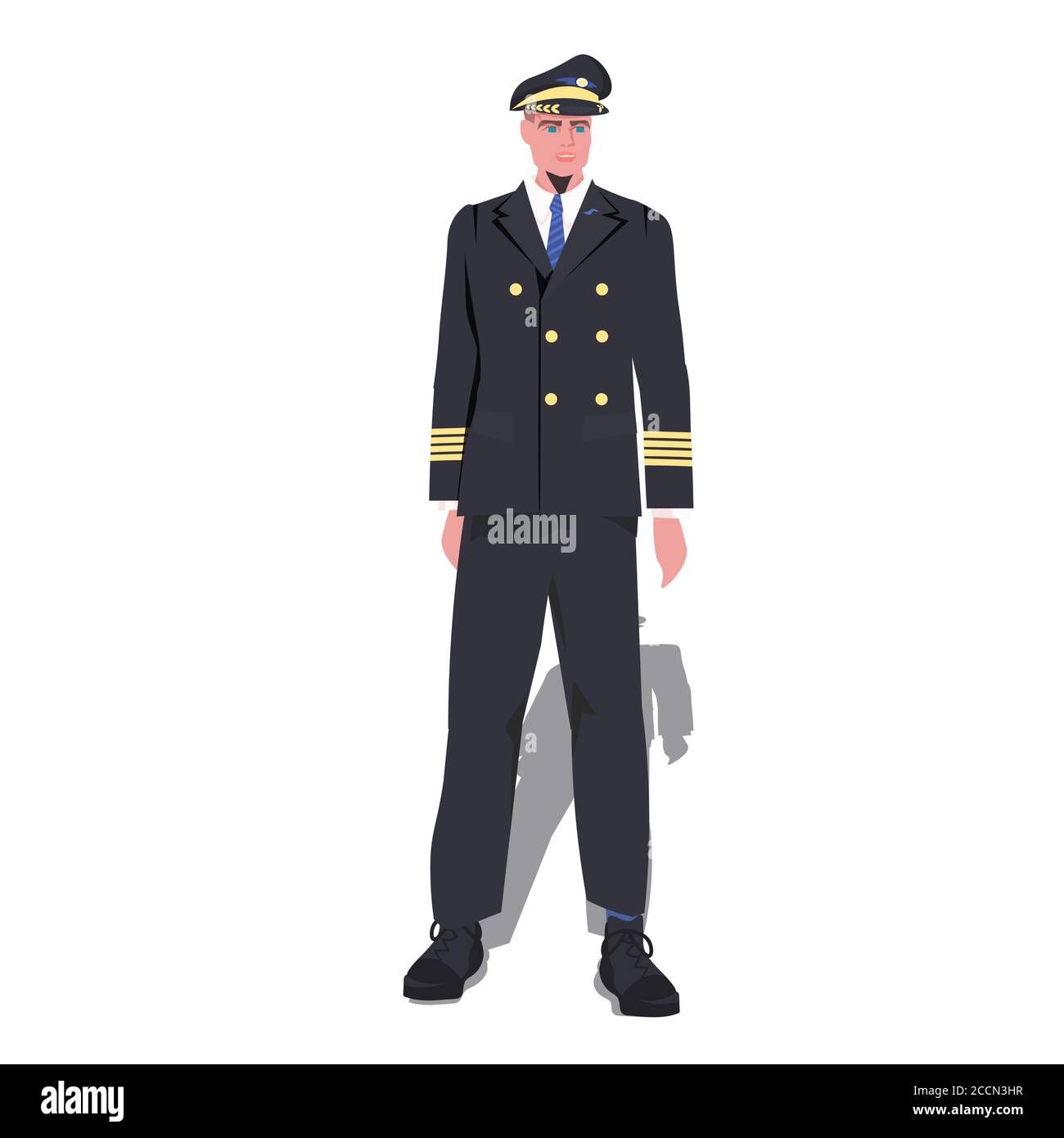 homme pilote en uniforme homme capitaine debout pose aviation concept illustration vectorielle pleine longueur Illustration de Vecteur