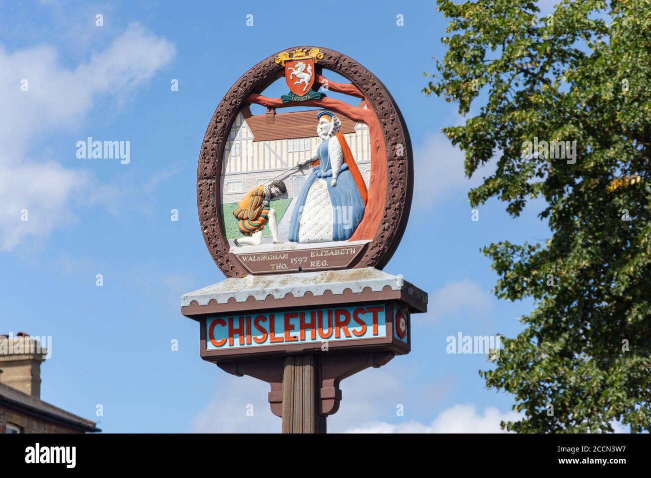 Panneau du village, Royal Parade, Chislehurst, London Borough of Bromley, Greater London, Angleterre, Royaume-Uni Banque D'Images