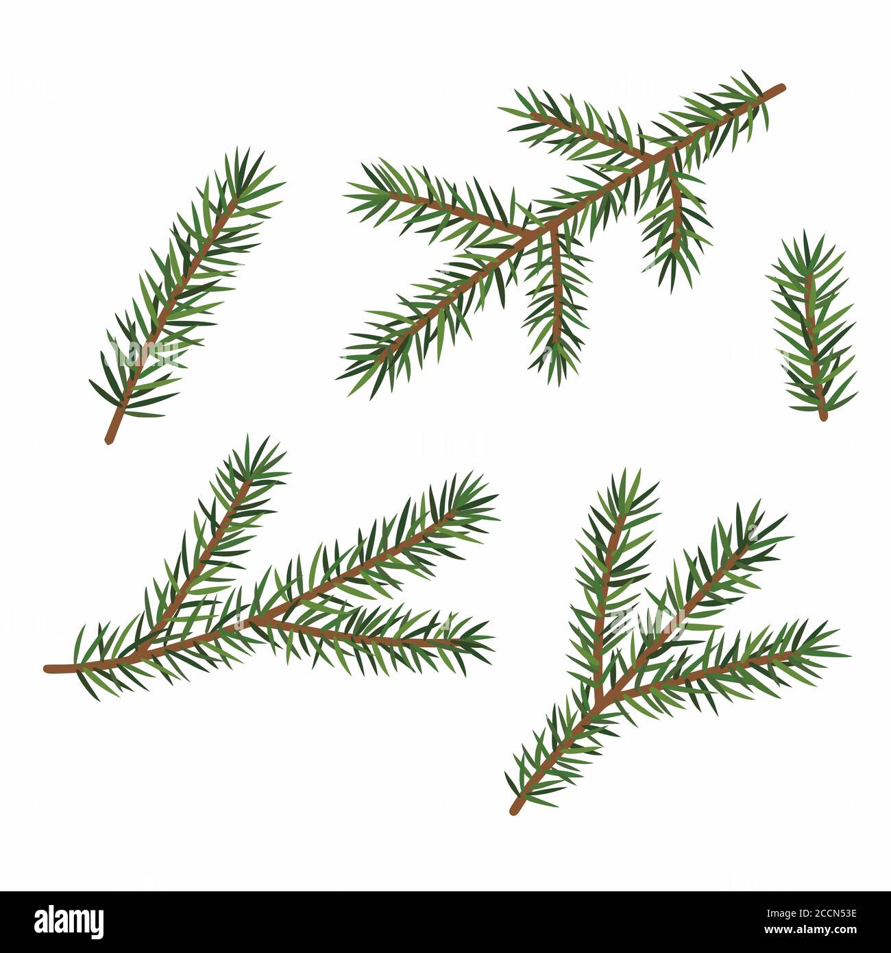 Branches vertes d'un arbre de Noël, ensemble, isolé sur fond blanc. Illustration de Vecteur