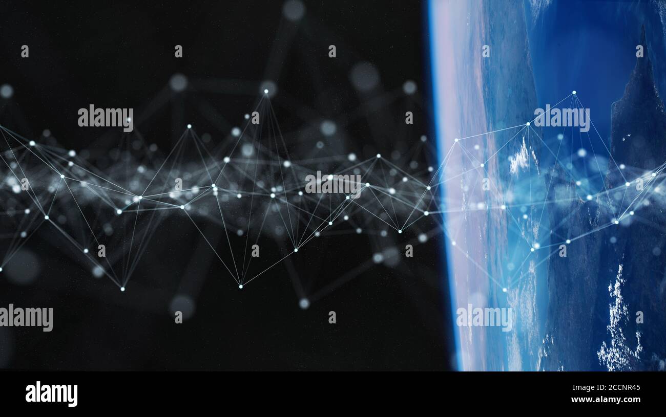 Échanges de données mondiaux et système de connexions futuristes dans le monde entier Éléments de rendu 3D de cette image fournis par la NASA Banque D'Images