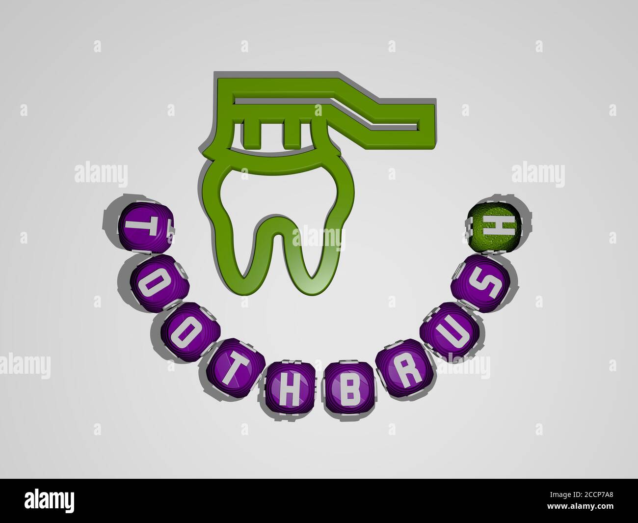 Texte de brosse à dents autour de l'icône 3D, illustration 3D Banque D'Images