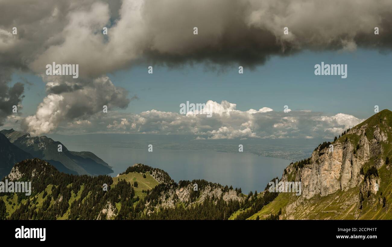 Vue sur le lac du Leman depuis la Berneuse, Suisse Banque D'Images