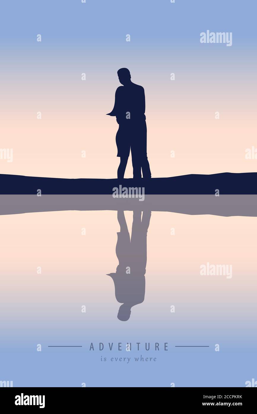 couple amoureux du lac à l'illustration du vecteur de coucher de soleil EPS10 Illustration de Vecteur
