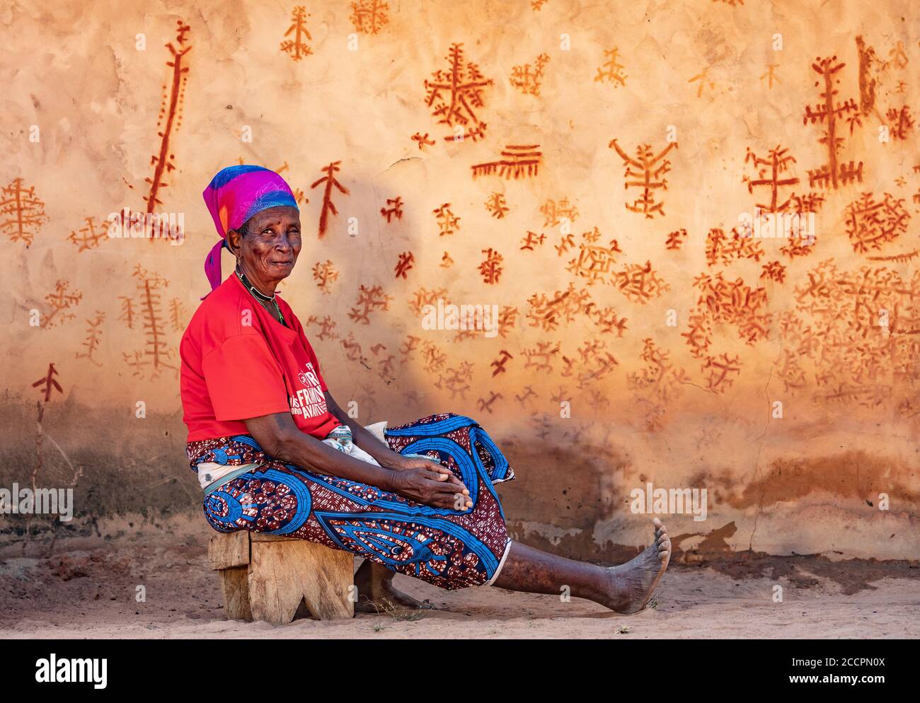 Portrait de la femme Fulani avec le mur des tatouages faciaux Banque D'Images