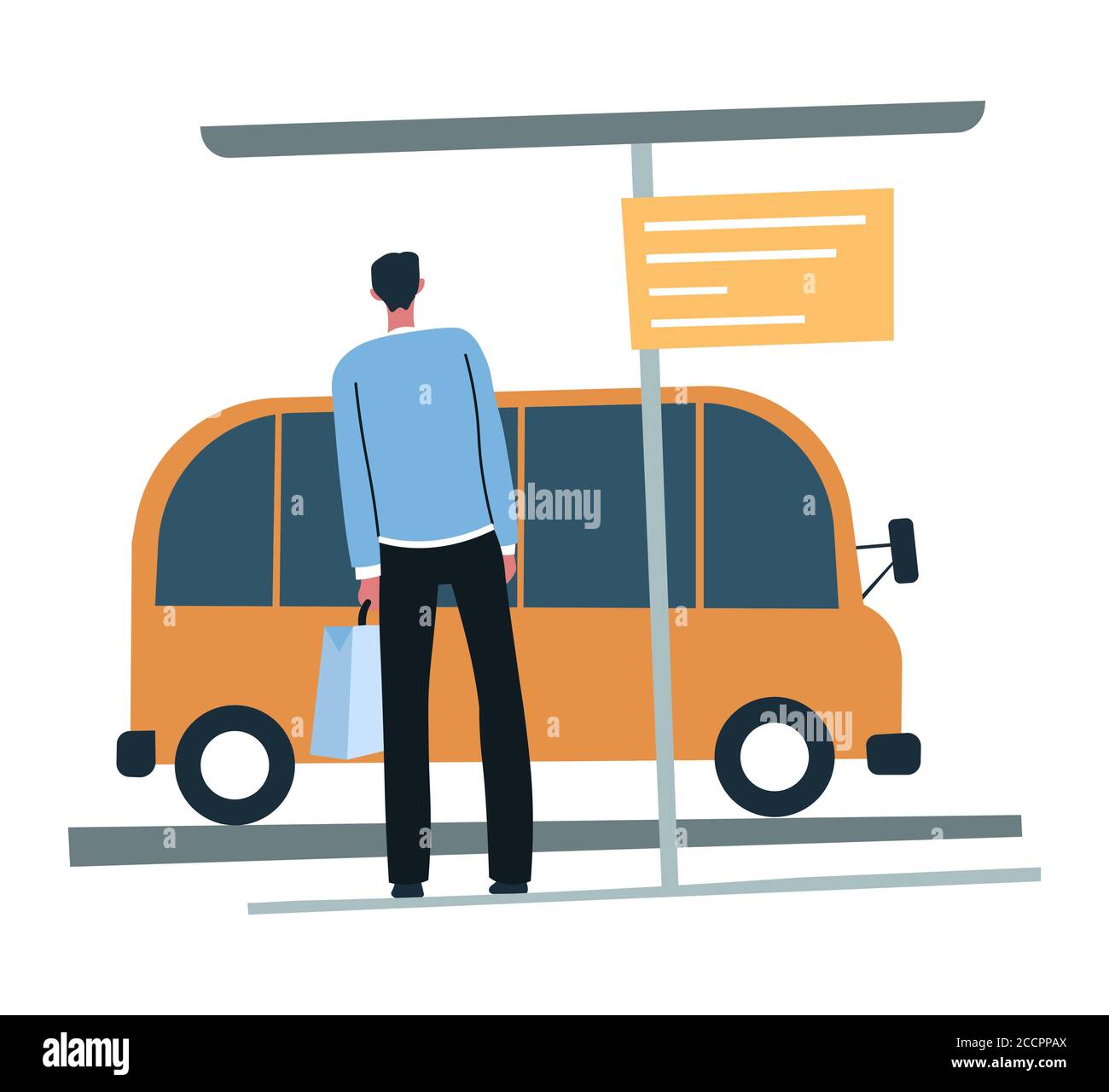 Transport quotidien en bus, homme en attente de transport Illustration de Vecteur