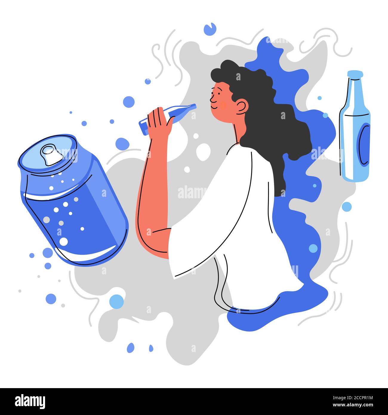 Boire de l'eau sodée à partir de canettes, mauvaises habitudes alimentaires Illustration de Vecteur