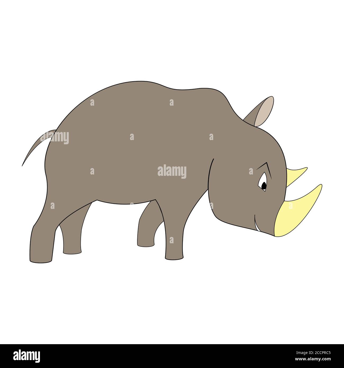 Dessin animé couleur rhinoceros contour. Illustration de couleur vectorielle isolée sur fond blanc. Décoration pour cartes de vœux, affiches, prospectus, imprimés pour c Illustration de Vecteur