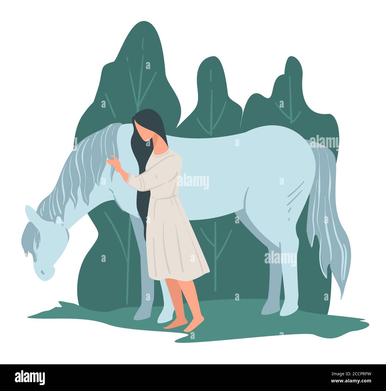Équitation, femme debout à cheval, passe-temps ou loisir Illustration de Vecteur