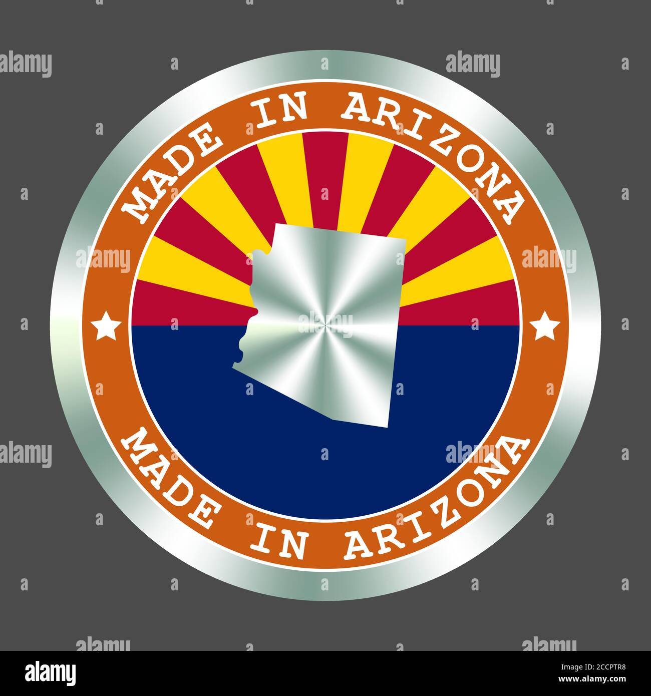 Fabriqué en Arizona panneau de production local, autocollant. Enseigne hologramme ronde pour la conception d'étiquettes et le marketing national Illustration de Vecteur