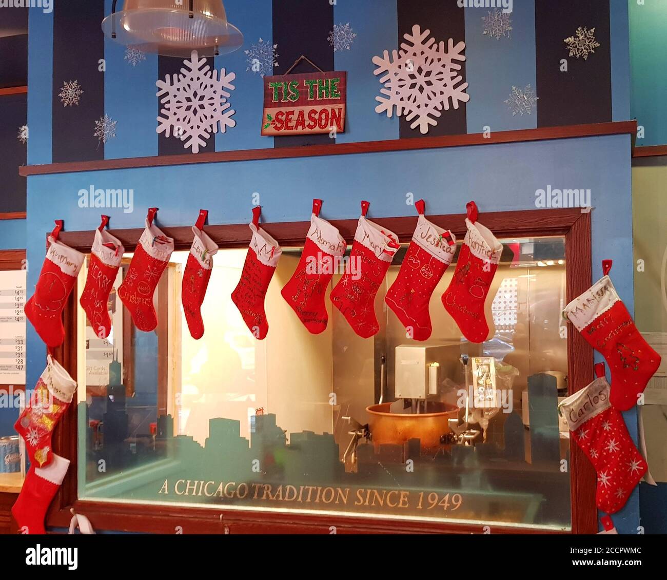 Garrett Popcorn Shop Christmas Bas, Chicago Illinois, États-Unis Banque D'Images