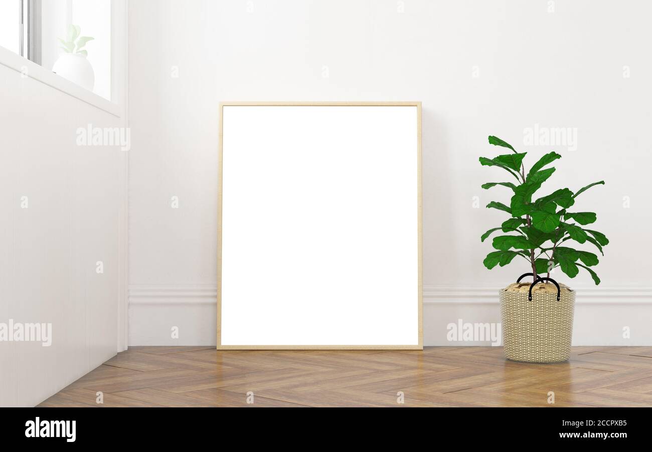 Cadre maquette sur une pièce minimale avec lumière de fenêtre 3d rendu Banque D'Images