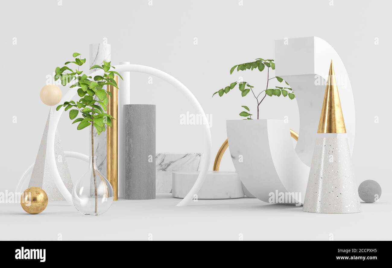 Arrière-plan abstrait de rendu 3D avec formes géométriques Banque D'Images