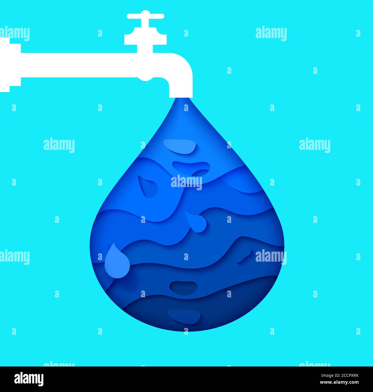 Papier d'art, bannière de modèle de conception de gouttes d'eau. Goutte d'eau vectorielle abstraite avec splash, style de coupe en papier. Économiser l'eau - concept écologique. Illustration de Vecteur