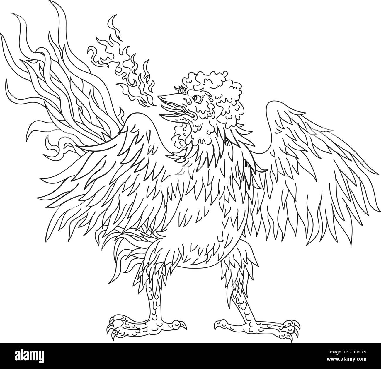 Illustration de style Ukiyo-e ou ukiyo d'un basan, babasabasa ou inuhoo, un oiseau de la mythologie japonaise et du folklore comme des ailes de coq se répandent Illustration de Vecteur