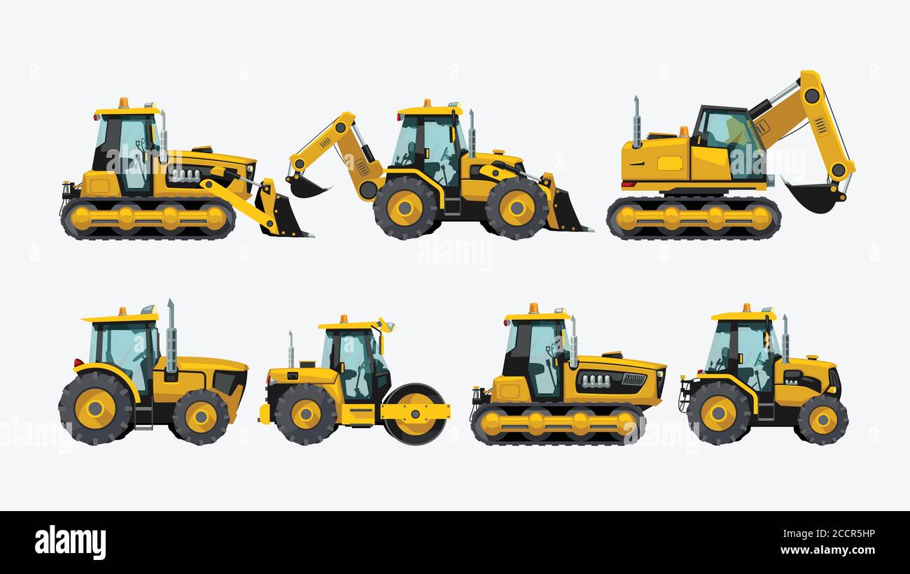 tracteurs, vue latérale du véhicule, réglée sur blanc Illustration de Vecteur
