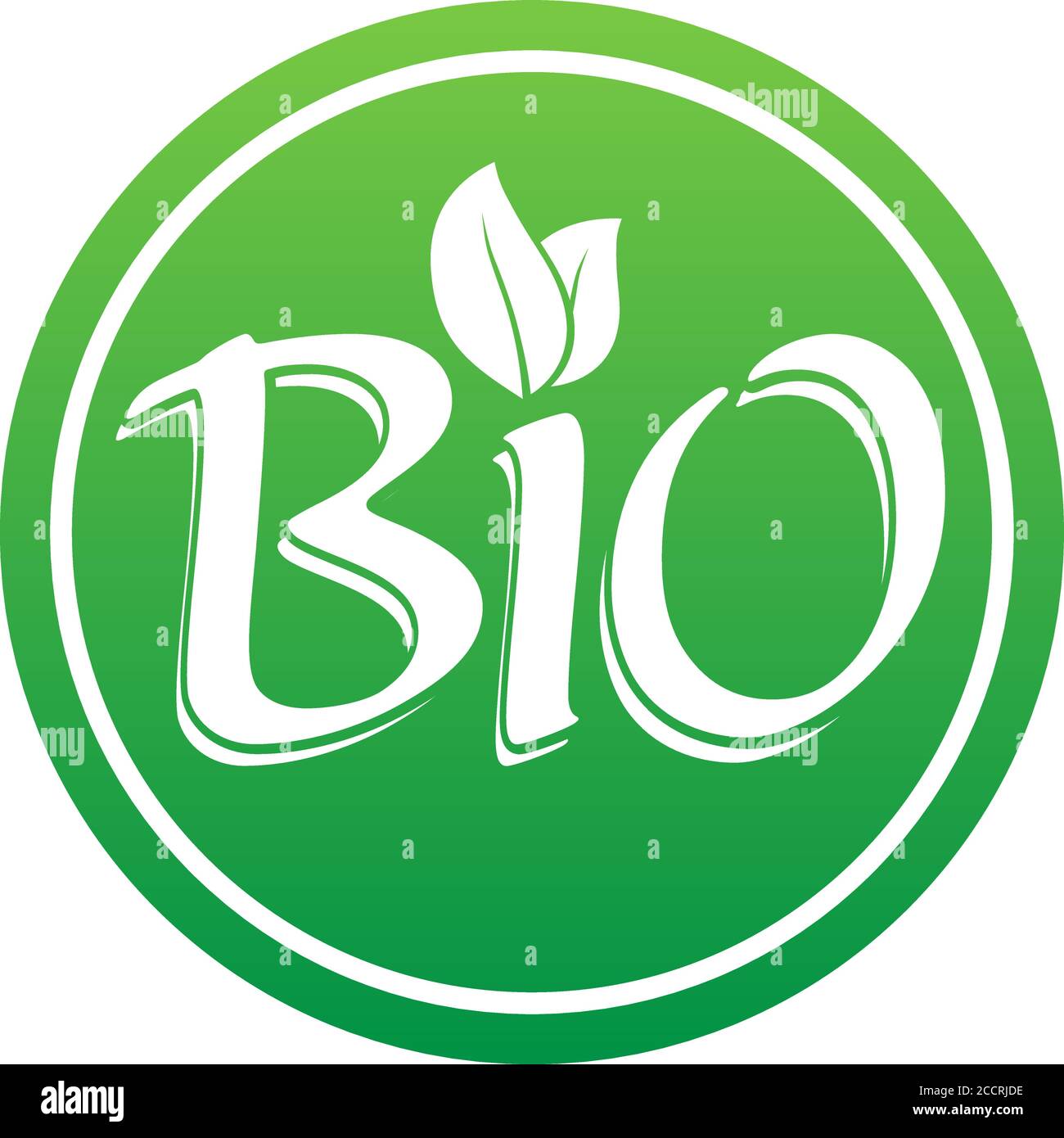 Logo BIO rond vert ou étiquette avec illustration vectorielle feuilles Illustration de Vecteur