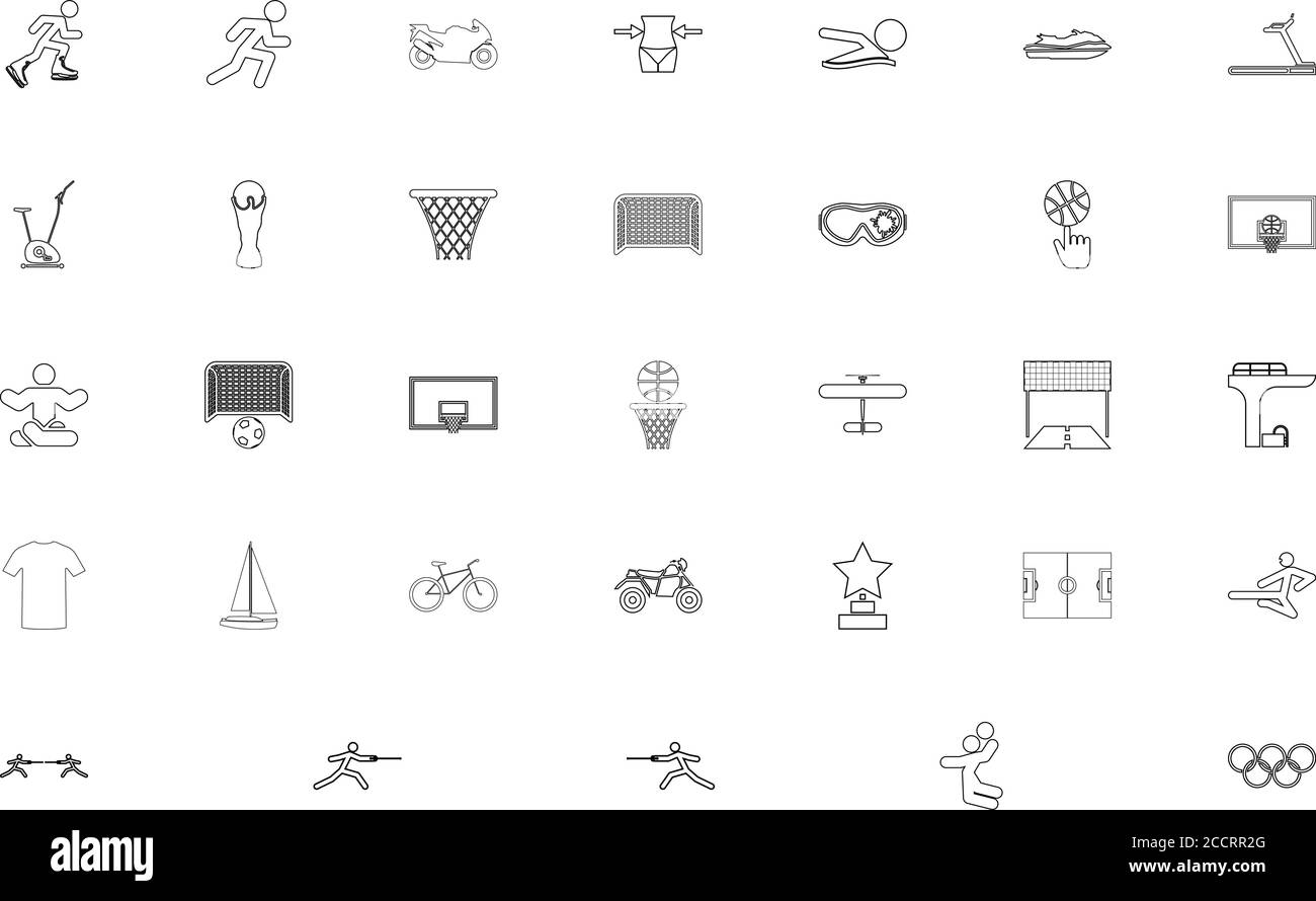 Sport concept objets jeu de couleurs noir contour style illustration vectorielle Illustration de Vecteur