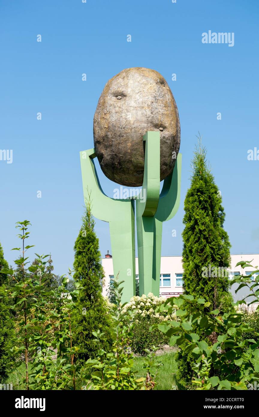 Monument de la pomme de terre (par Wiesław Adamski) à Biesiekierz, comté de Koszalin, Voïvodeship de Poméranie occidentale, dans le nord-ouest de la Pologne Banque D'Images