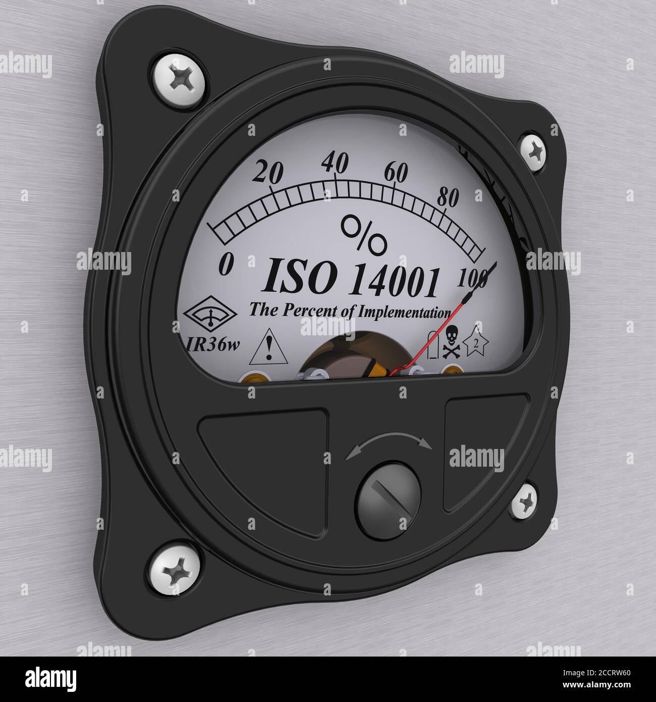 Indicateur analogique indiquant le niveau de mise en œuvre de la norme ISO 14001 (La norme ISO 14001 définit les critères d'une gestion de l'environnement Système (EMS) Banque D'Images