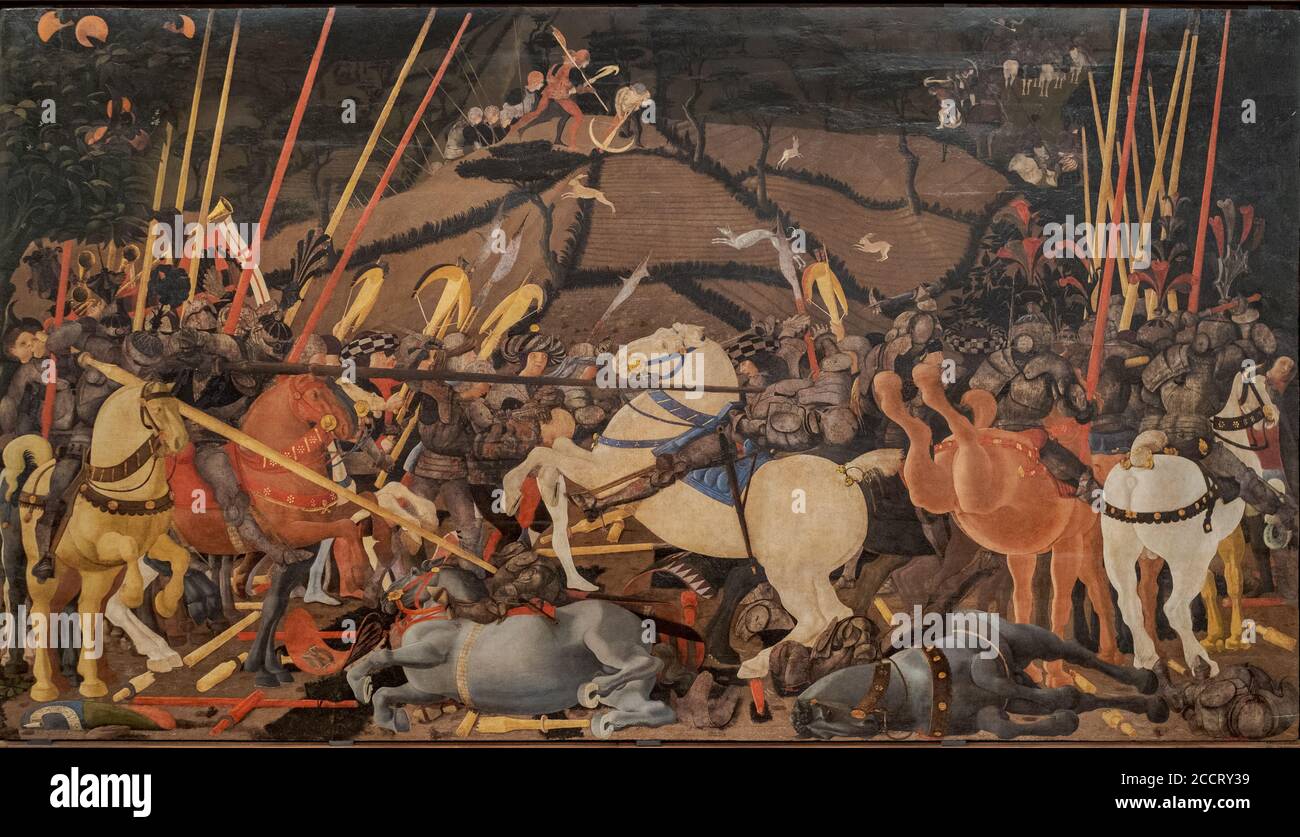 Paolo di Dono alias Paolo Uccello(1397-1475), la bataille de San Romano, 1435-1440 vers, tempera sur bois. Galeries Uffizi, Florence, Italie. Banque D'Images