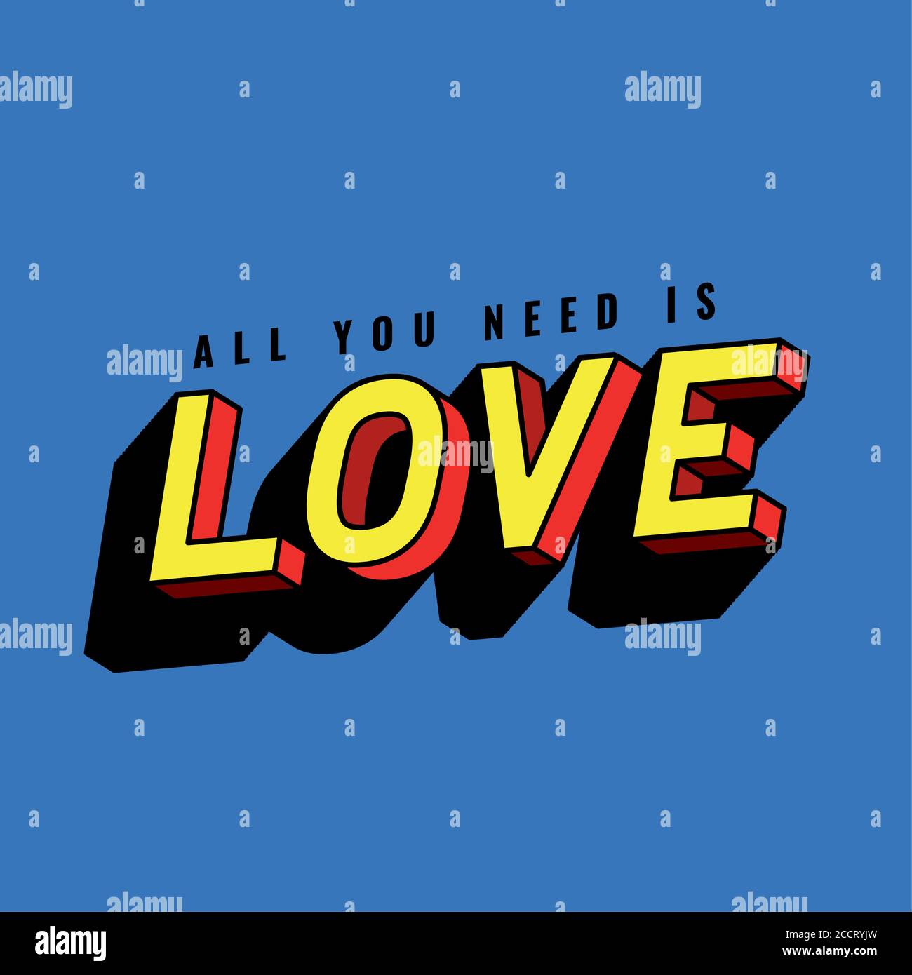 Tout ce dont vous avez besoin est le lettrage d'amour sur fond bleu, la typographie rétro et le thème de la bande dessinée illustration vectorielle Illustration de Vecteur