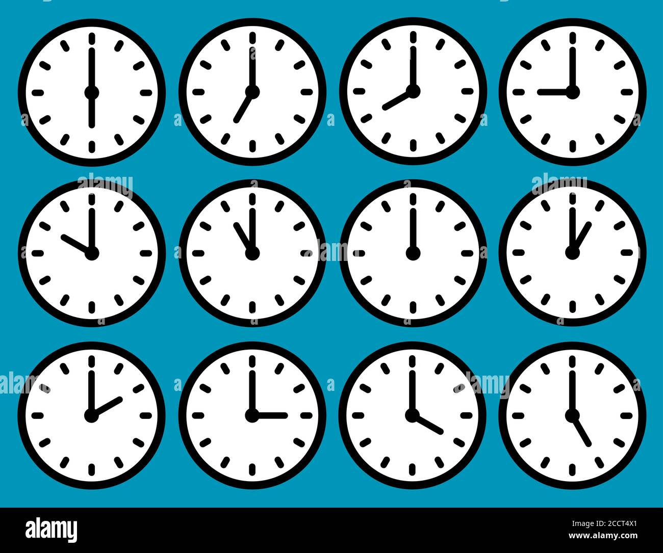 Les icônes d'horloge sont réglées avec une heure différente. Illustration de Vecteur