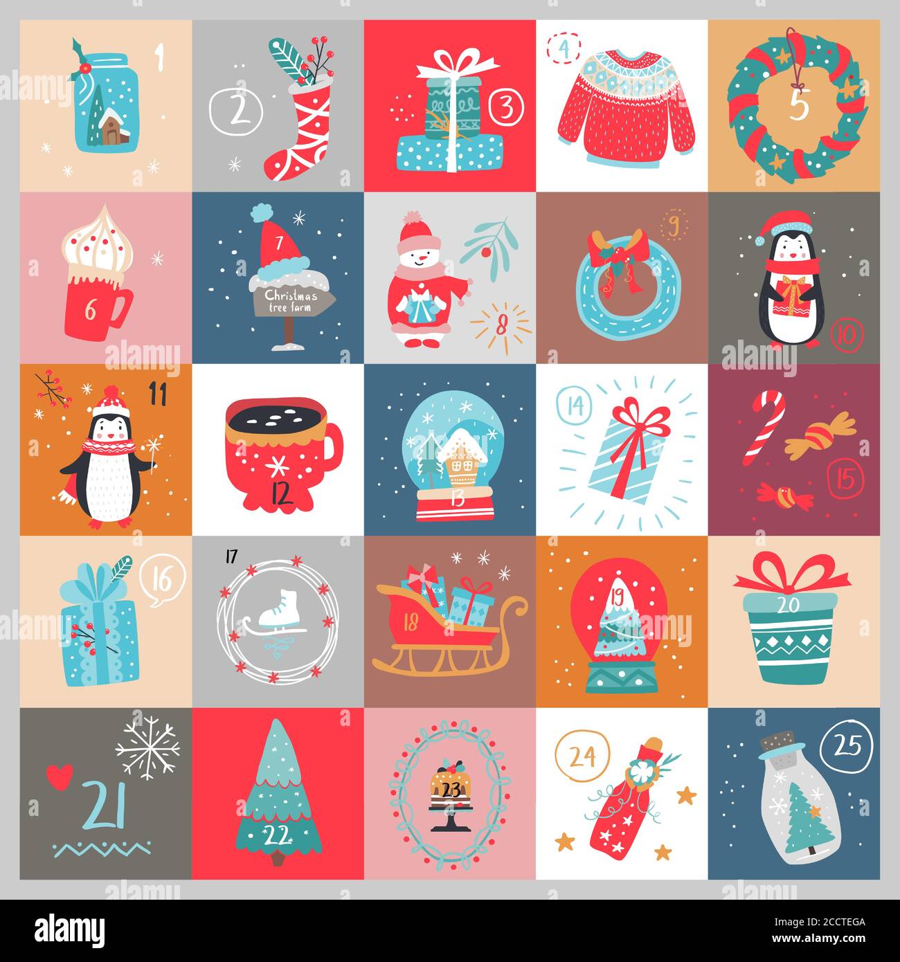Calendrier de l'Avent de Noël. Illustration des vacances d'hiver Vector  Image Vectorielle Stock - Alamy