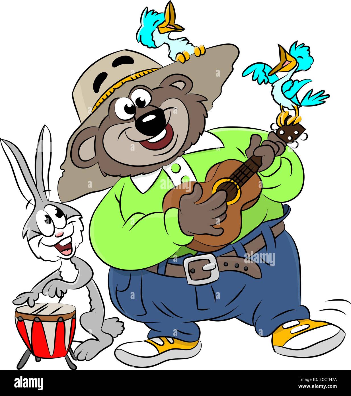 Illustration vectorielle de la création de musique avec un ours de dessin animé et un lapin Illustration de Vecteur
