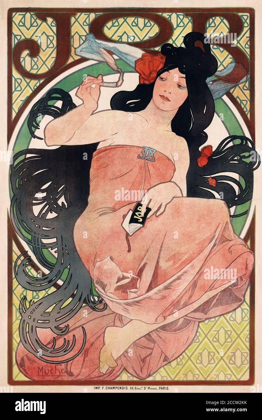 JOB, publicité sur papier à cigarettes par Alfons Mucha, 1898. Banque D'Images