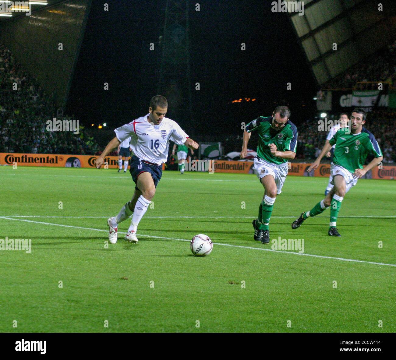 07 septembre 2005. Windsor Park, Belfast, Irlande du Nord. Football international – coupe du monde de la FIFA 2006 Groupe 6 qualificateur, Irlande du Nord 1 Angleterre 0. Joe Cole Angleterre match international de football Belfast 2005. Banque D'Images