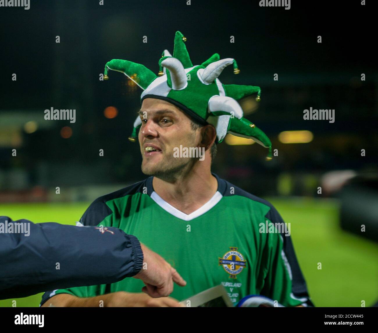 07 septembre 2005. Windsor Park, Belfast, Irlande du Nord. Football international – coupe du monde de la FIFA 2006 Groupe 6 qualificateur, Irlande du Nord 1 Angleterre 0. Stuart Elliott, joueur international de football d'Irlande du Nord, célèbre la victoire de l'Irlande du Nord sur l'Angleterre au Windsor Park Belfast 2005. Banque D'Images