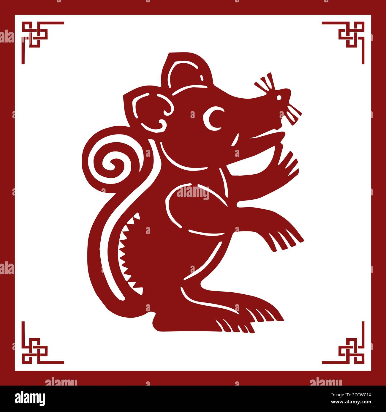 L'illustration chinoise classique du style de papier, UN Rat de dessin, le Zodiac chinois Illustration de Vecteur