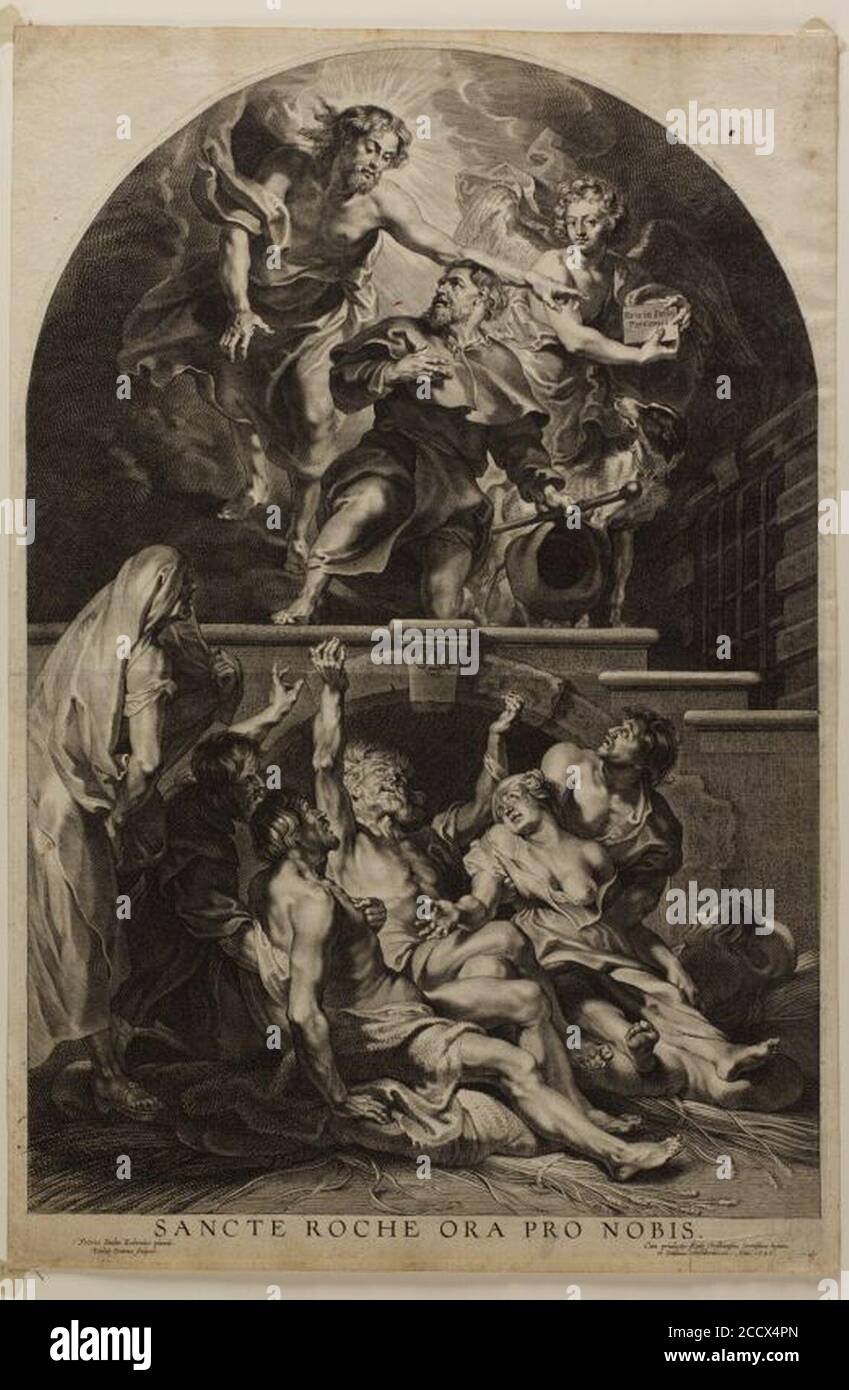 Jésus Christ, apparaissant à St Rochus, au milieu des malades de la peste - Paulus Pontius après Rubens Banque D'Images
