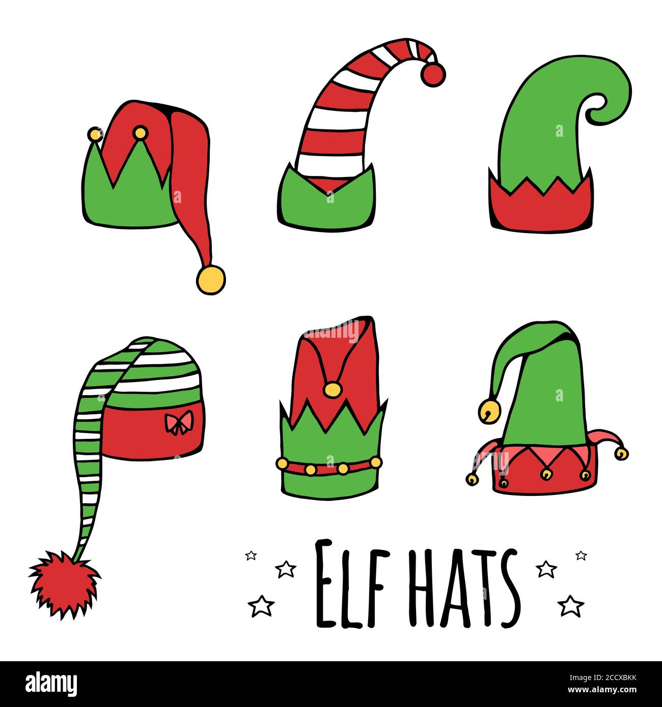 Ensemble de chapeaux elf de dessin animé. Vecteur pour votre créativité Illustration de Vecteur