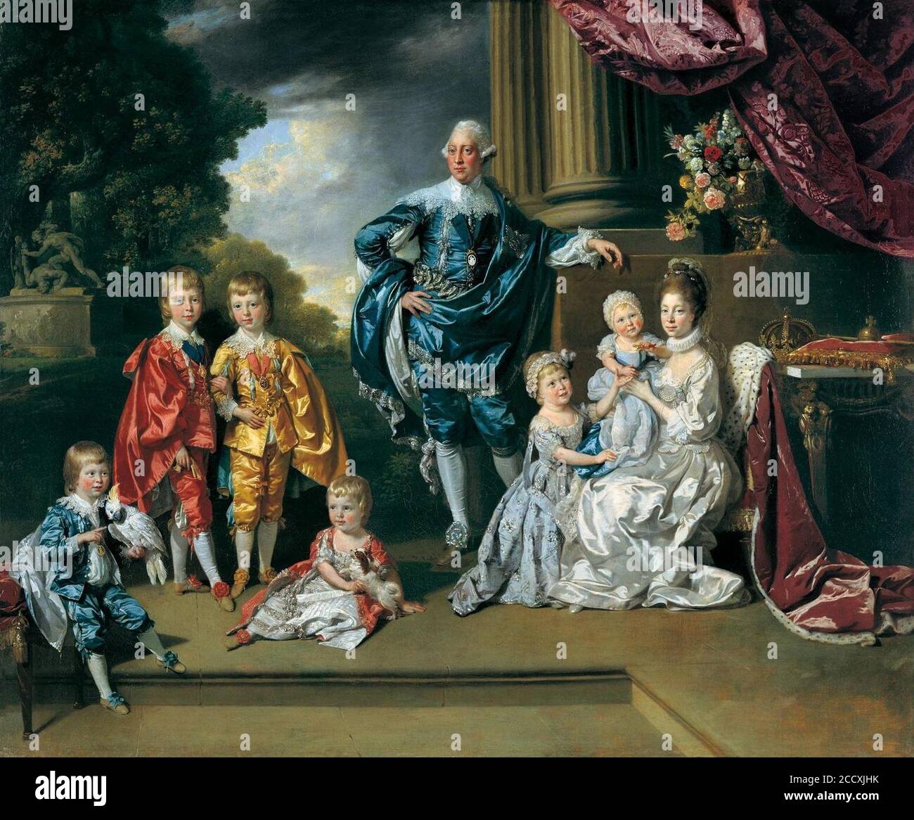 Johan Joseph Zoffany (Francfort 1733-Londres 1810) - George III (1738-1820), la reine Charlotte (1744-1818) et leurs six enfants âgés Banque D'Images