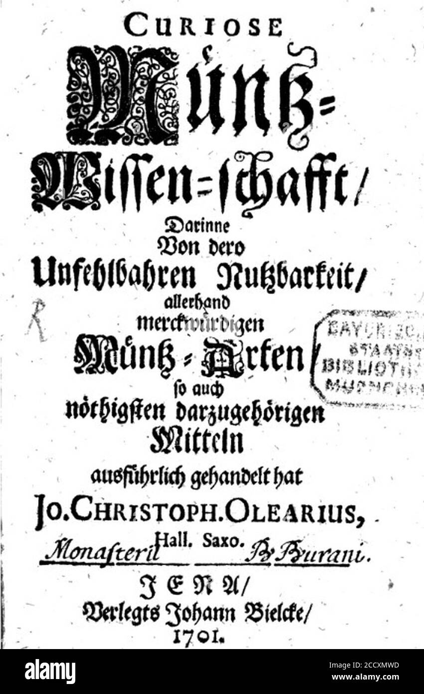 Johann Christoph Olearius (1668-1747). Banque D'Images