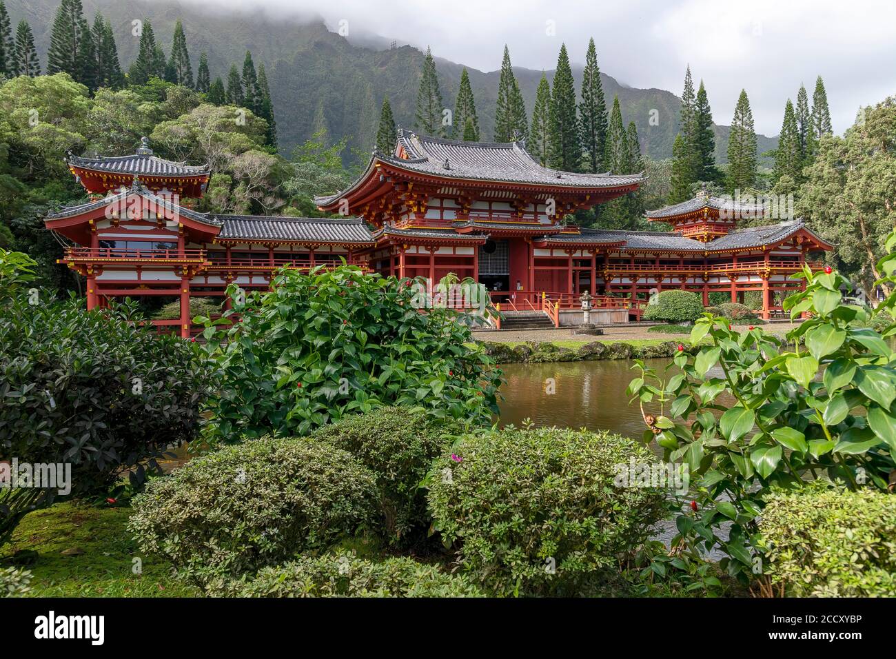 Temple Byodo-in, Parc commémoratif de la Vallée des temples, Kahalou, Oahu, Hawaii, États-Unis Banque D'Images