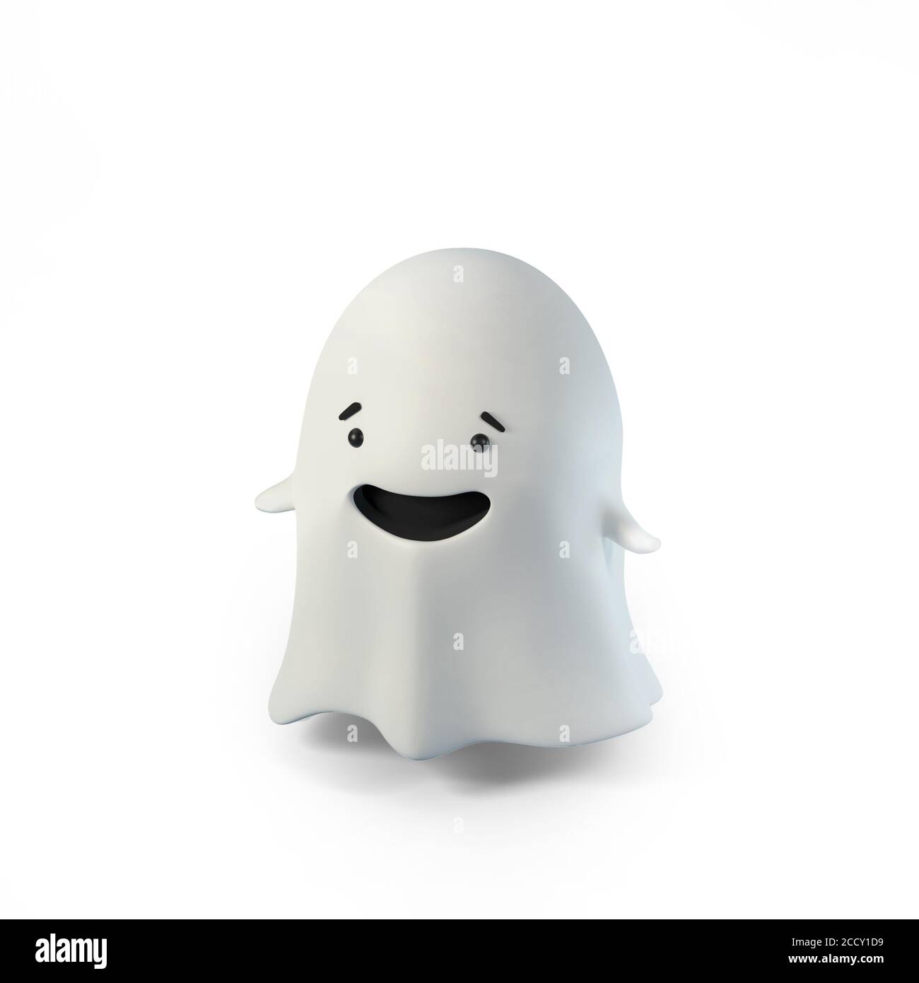 Illustration du rendu 3D de cute friendly Ghost sur fond blanc isolé. Bonne bannière Halloween ou invitation à une fête Banque D'Images