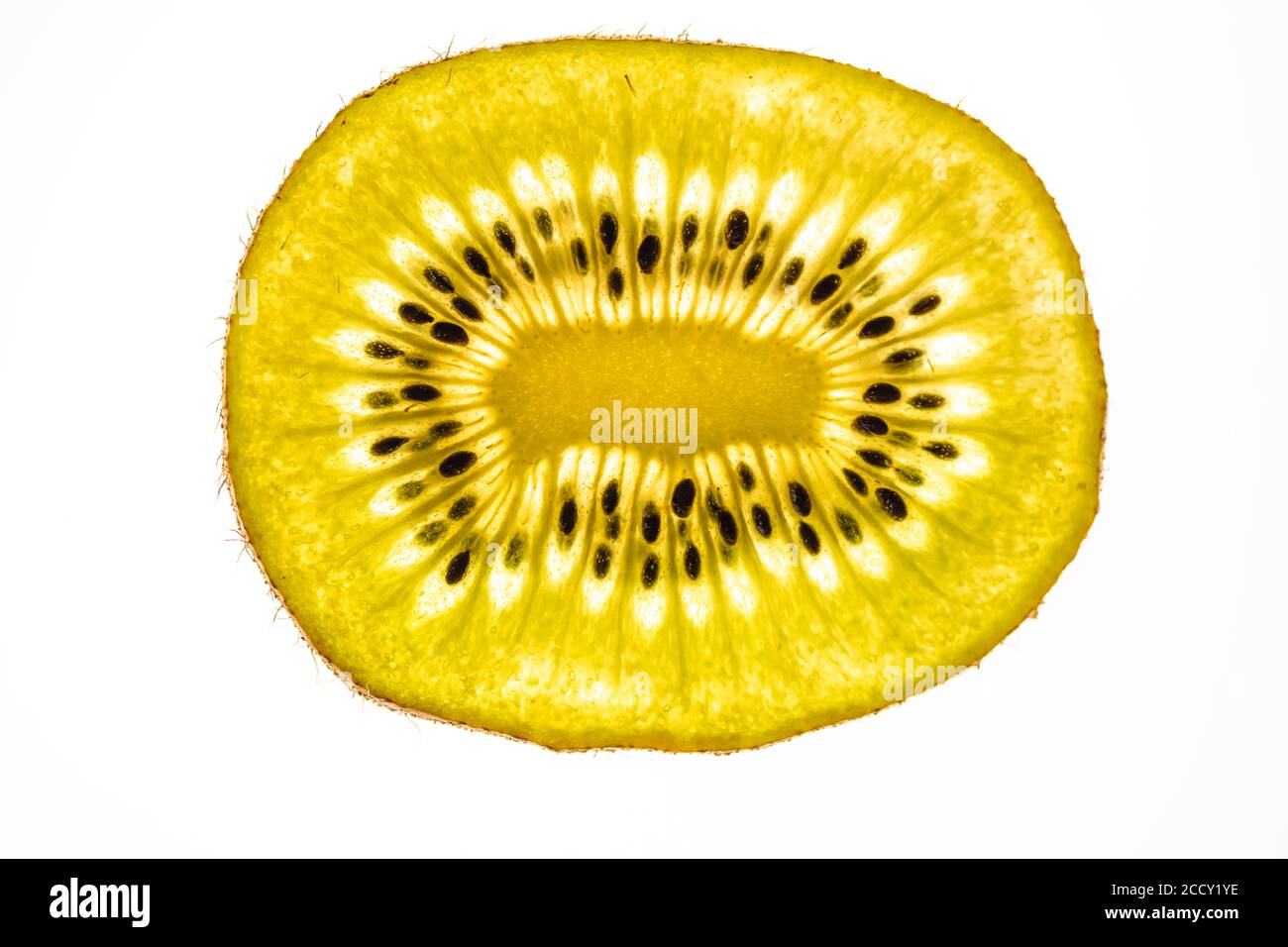 Tranche d'un kiwi, fruit, fond blanc, photographie alimentaire Banque D'Images