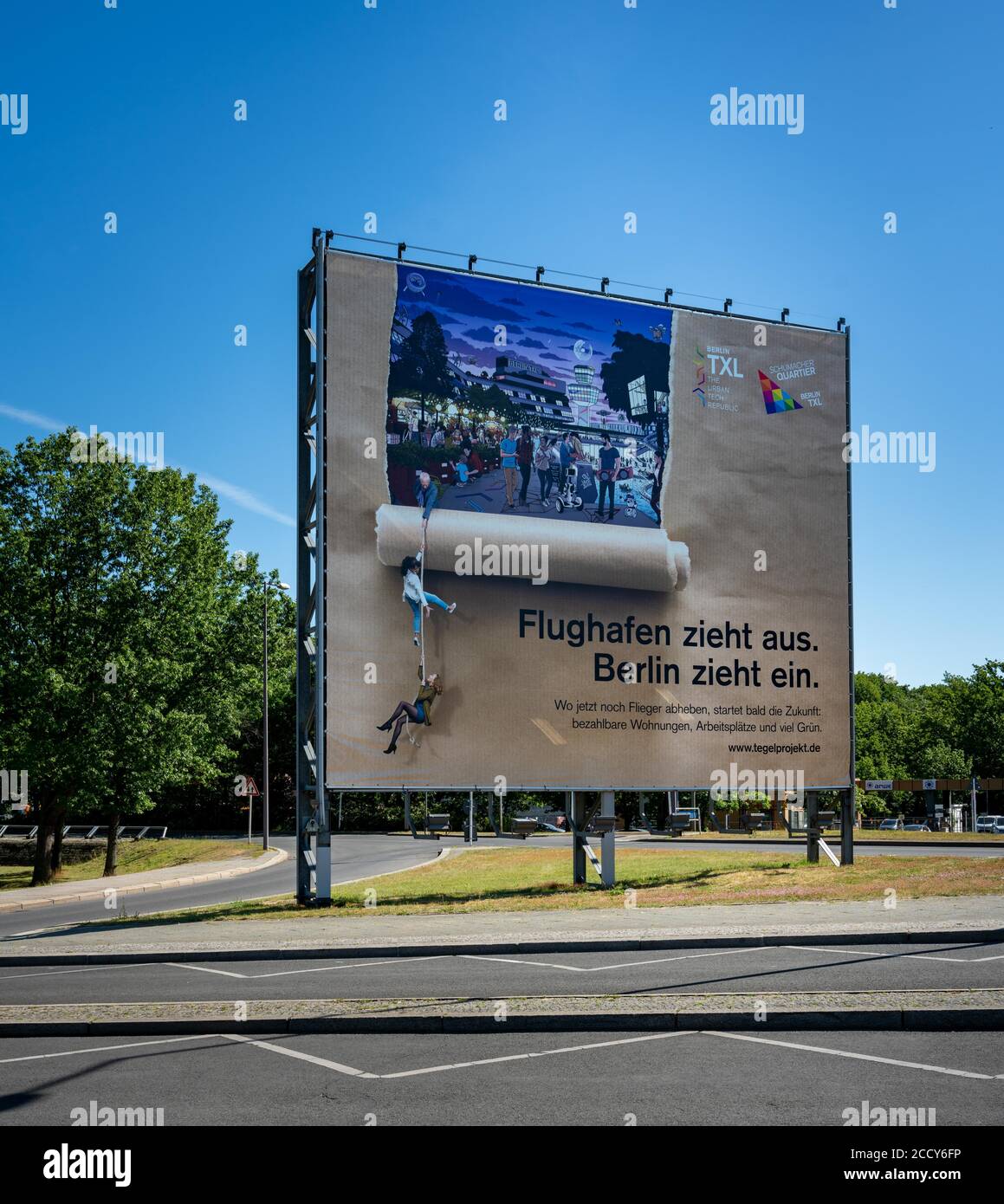 Affiche à l'aéroport TXL sur le thème du déménagement de Tegel à Schoenefeld, Berlin, Allemagne Banque D'Images