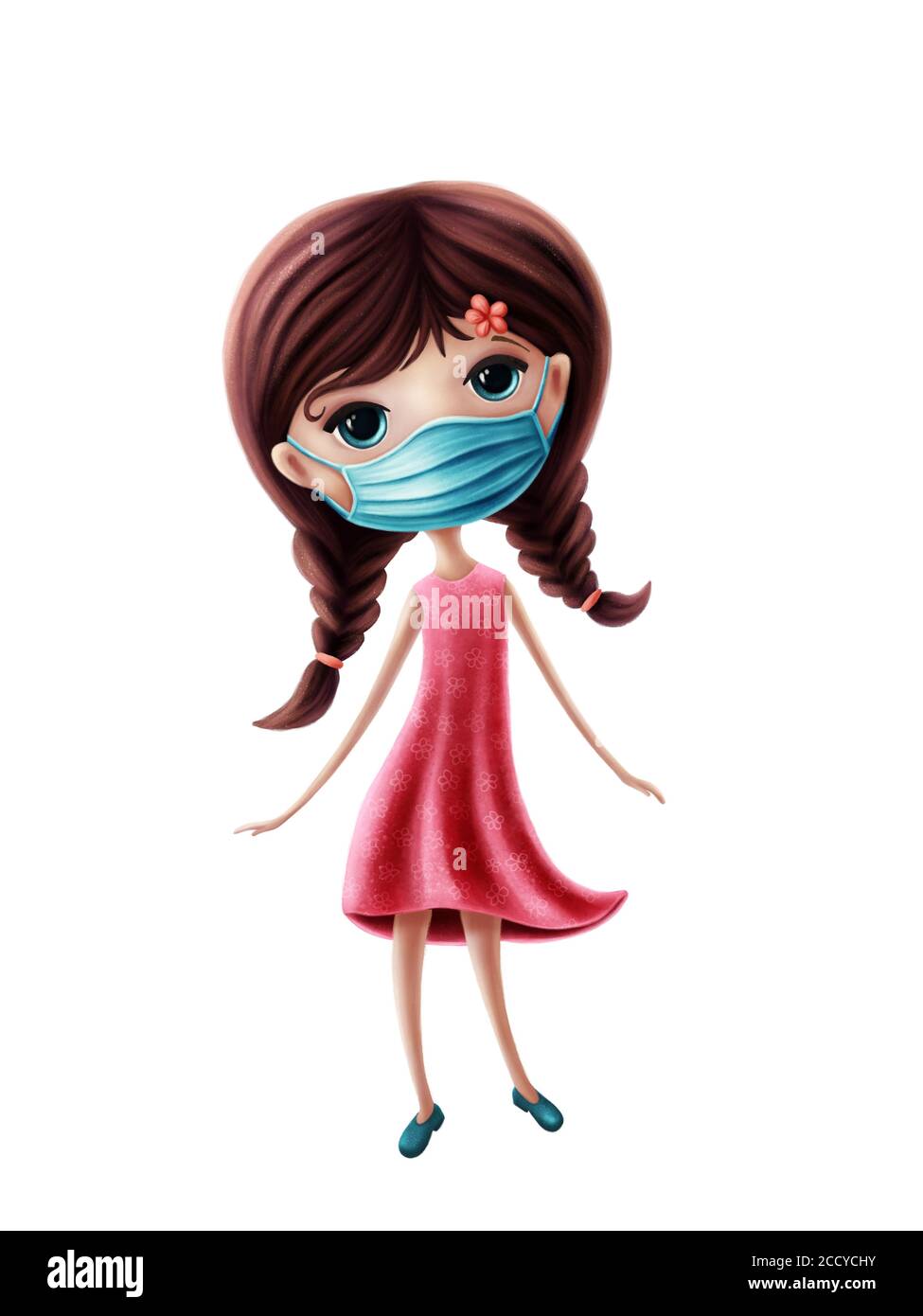 Illustration d'une petite fille avec masque de bouche de nez Banque D'Images