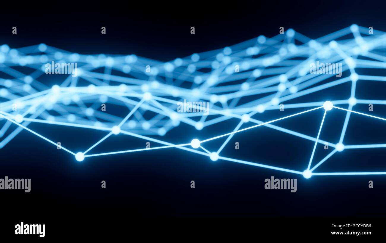 Structure filaire polygonale moderne abstraite, arrière-plan virtuel, technologie numérique, concept de science ou de données, visualisation de big data, rendu 3D cgi Banque D'Images