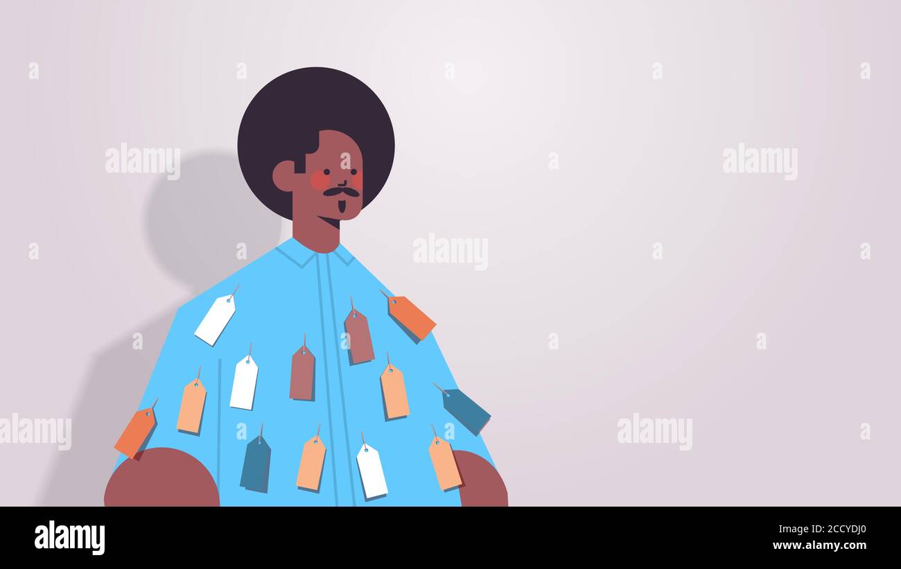 homme afro-américain avec des étiquettes colorées sur les inégalités de ...