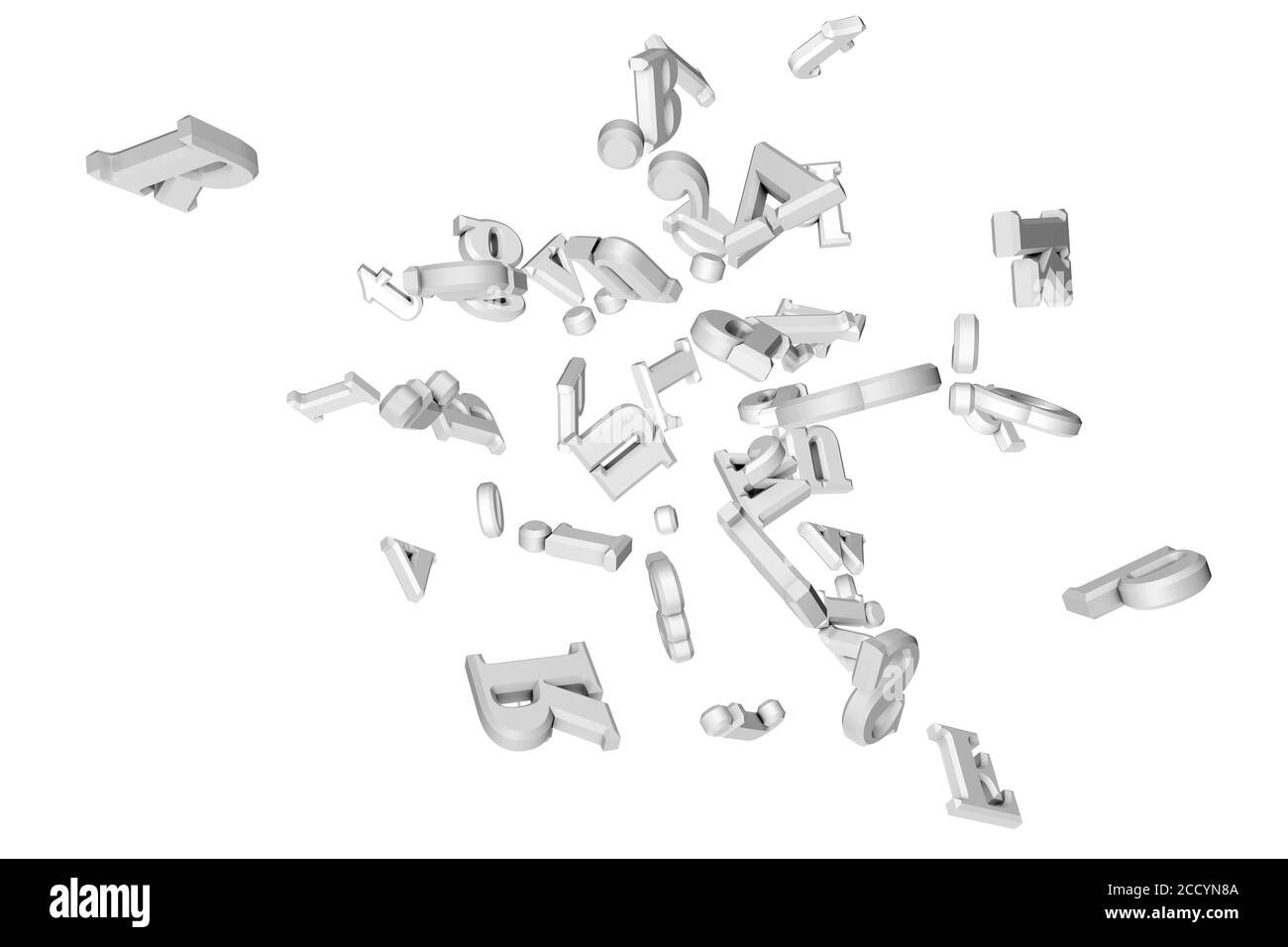 Illustration en 3D de la chute de lettres. Banque D'Images