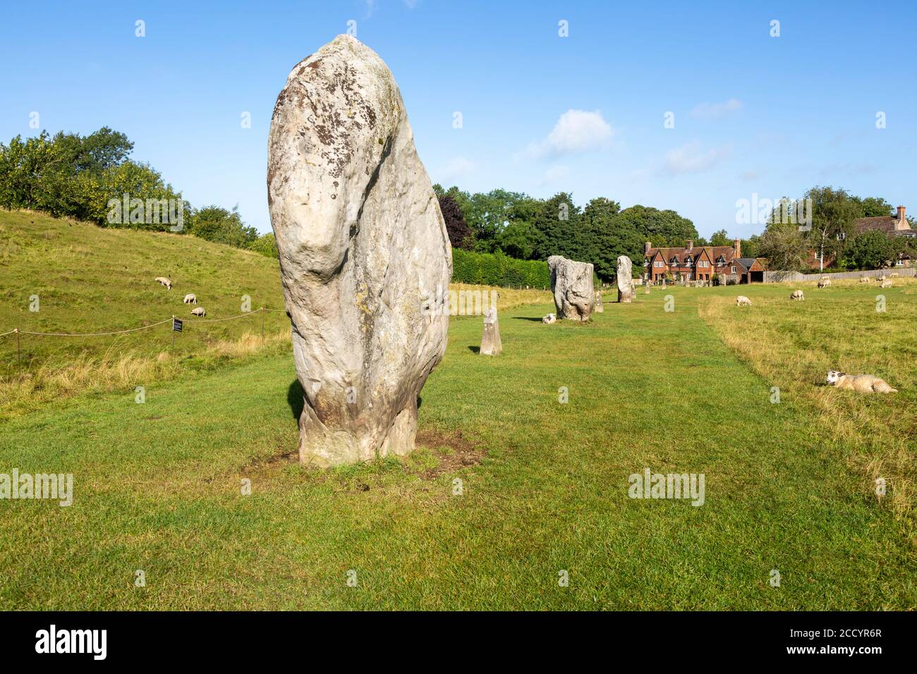 Pierres debout dans le quadrant sud-ouest néolithique cercle de pierre henge monument préhistorique, Avebury, Wiltshire, Angleterre Royaume-Uni Banque D'Images