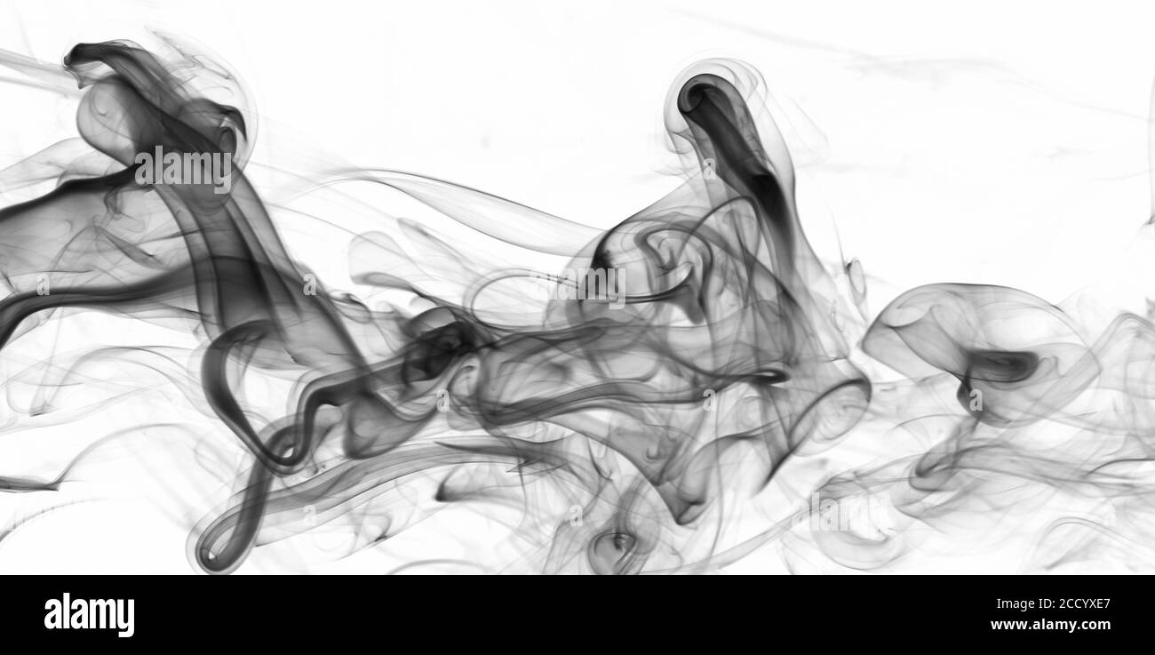 Arrière-plan de la courbe de fumée grise sur fond blanc isolé Banque D'Images