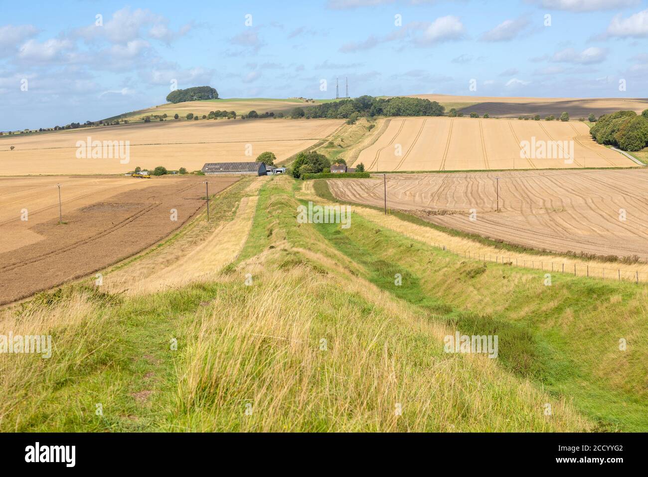 Fossé et terre rempart de la vue de Wansdike à Morgans Hill, près de Devozes, Wiltshire, Angleterre, Royaume-Uni Banque D'Images
