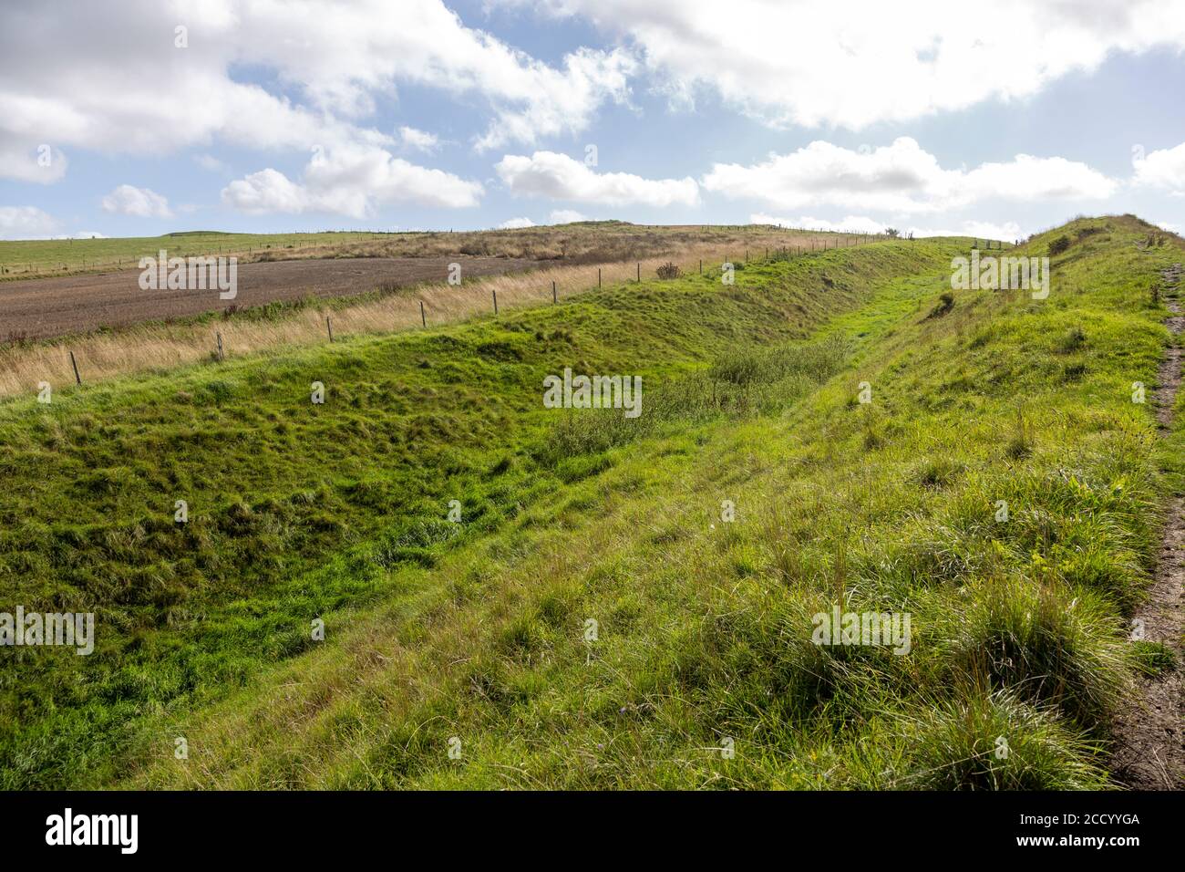 Fossé et terre rempart de Wansdike, Bishops Cannings Down, Wiltshire, Angleterre, Royaume-Uni Banque D'Images