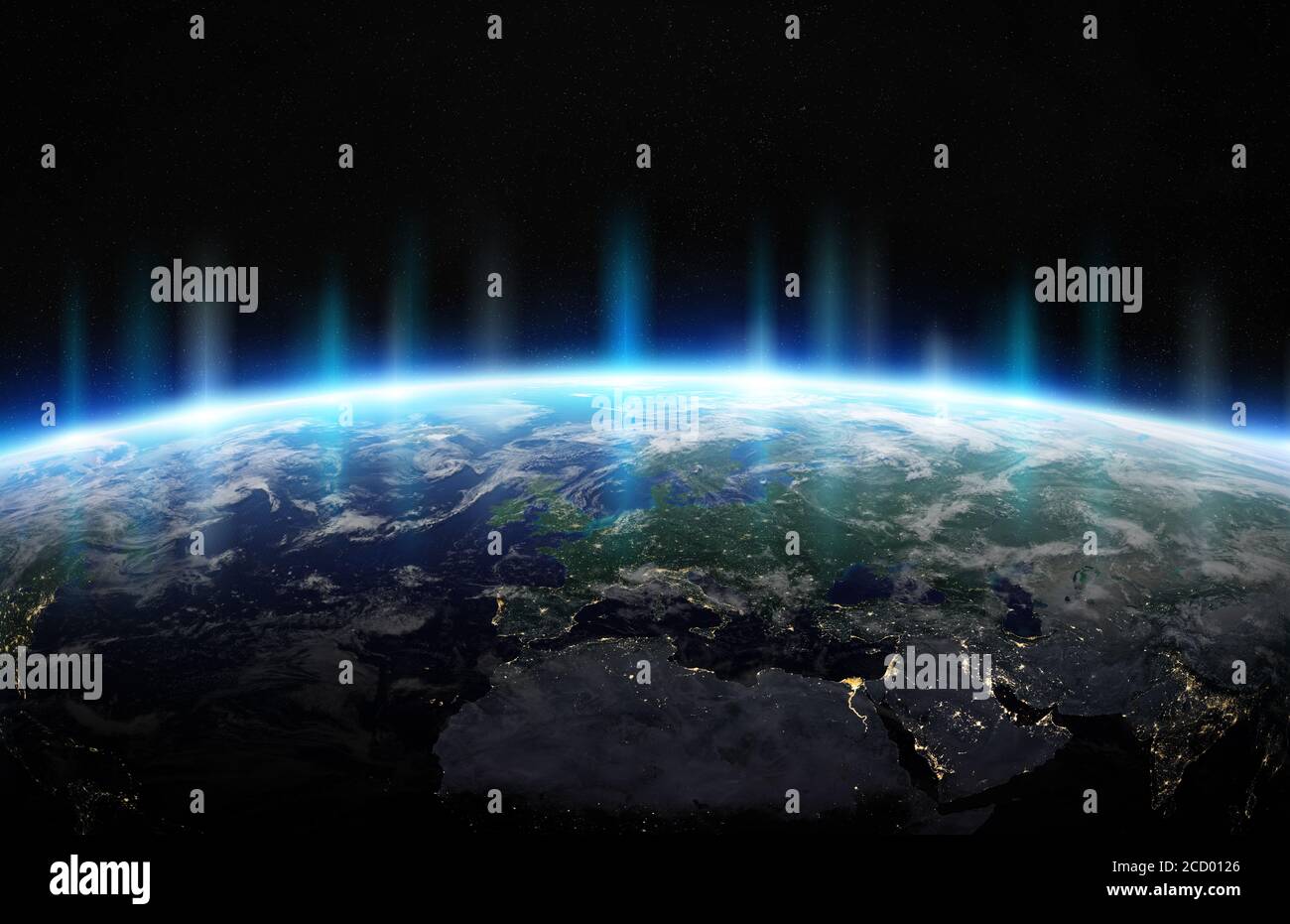 Vue de la planète bleue Terre dans l'espace avec son atmosphère Europe